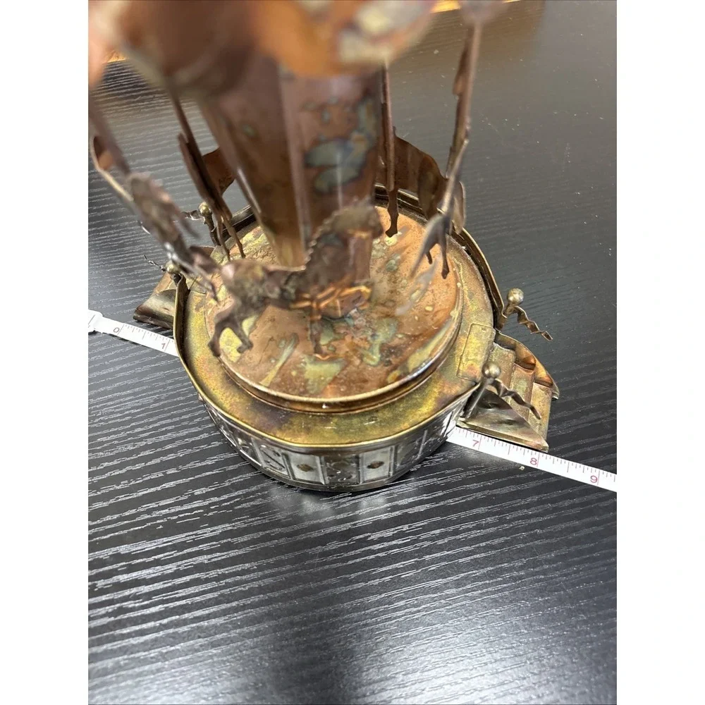 Vintage Copper Wind-Up Musical Carousel Horses 1960s MCM Works